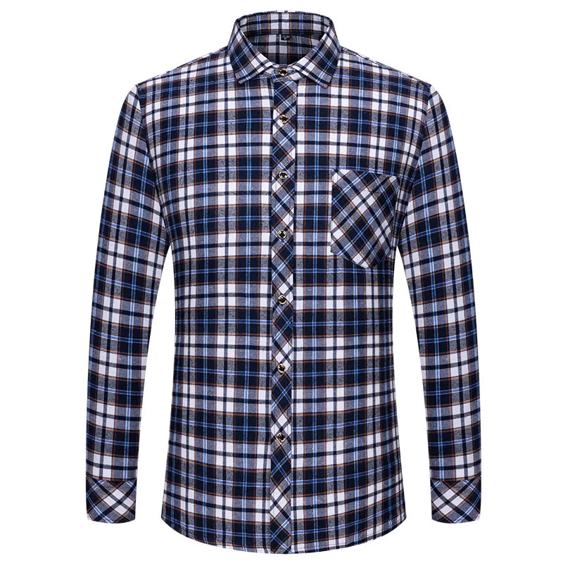 M-6XL Herren Flanell hemden aus reiner Baumwolle Langarm Single Pocket Casual Plaid dicke weiche gemütliche gebürstete Hemden Bluse Männer Kleidung