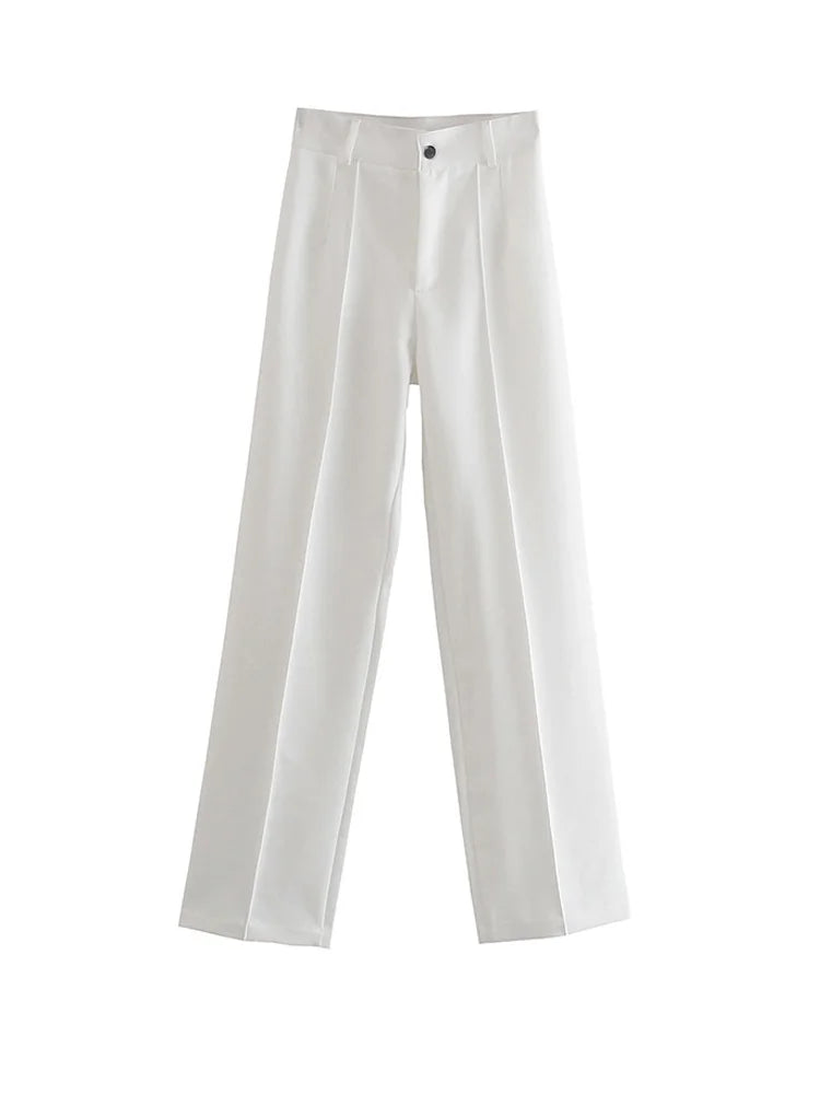 Frauen Chic Mode Büro Tragen Gerade Hosen Vintage Hohe Taille Zipper Fliegen Weibliche Hose Mujer