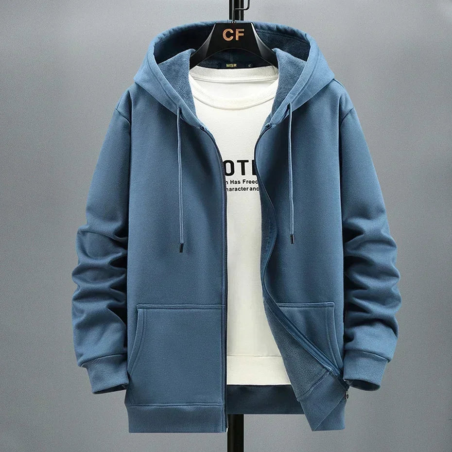 Große Größe Hoodie Männer Kapuze Langarm Sweatshirt Männlich Zip-up Lose Baumwolle Fleece-gefüttert Casual Top Zipper Große fett Plus 10XL 12XL