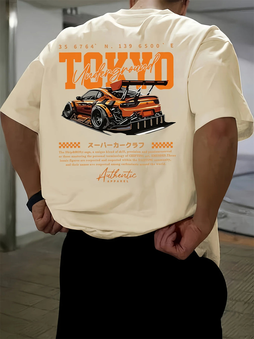 Herren-Sommer-T-Shirt aus 100 % Baumwolle, modisch, lässig, locker, groß, japanisches Tokio-Muster, bedruckt, Rundhalsausschnitt, kurzärmelig