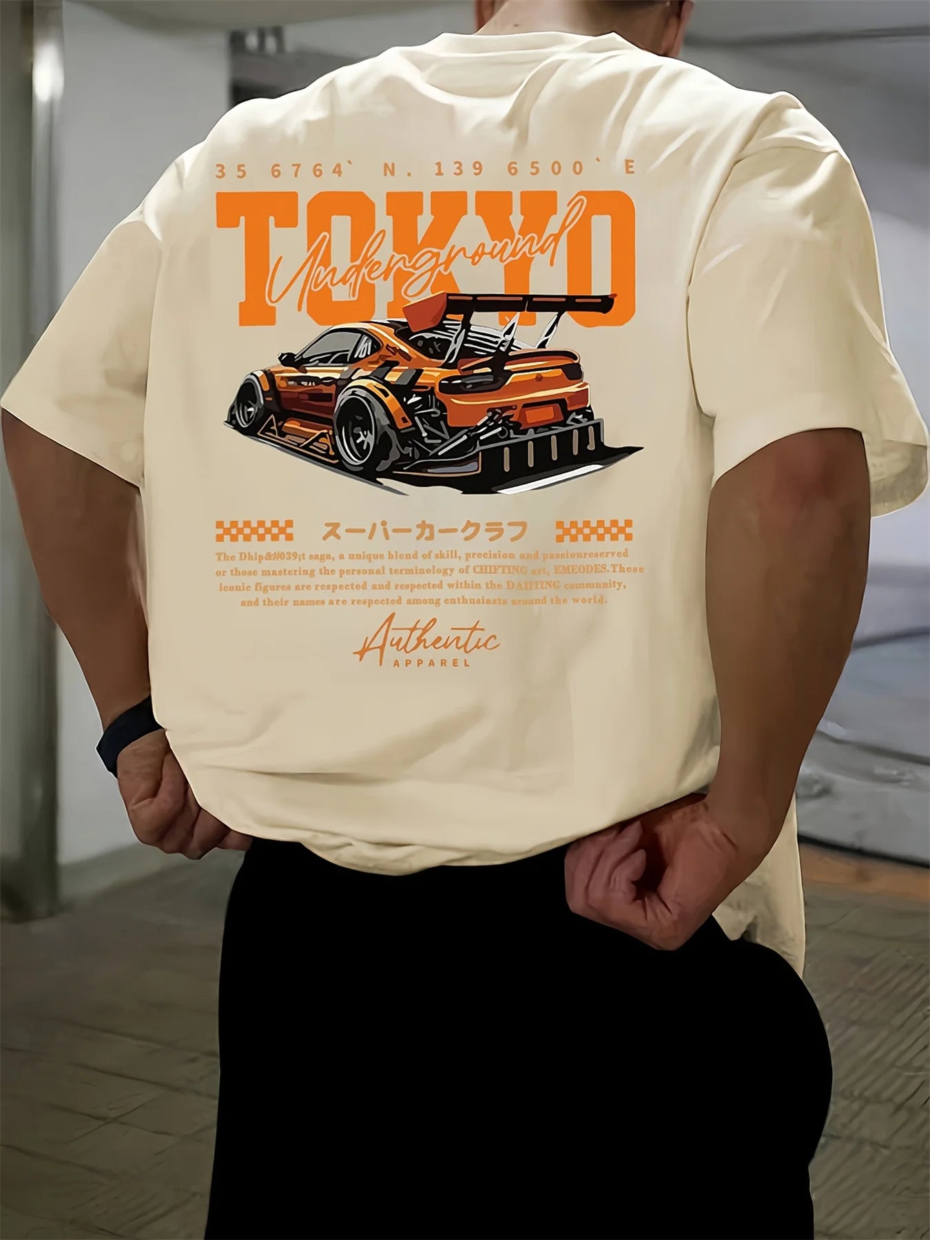 Herren-Sommer-T-Shirt aus 100 % Baumwolle, modisch, lässig, locker, groß, japanisches Tokio-Muster, bedruckt, Rundhalsausschnitt, kurzärmelig