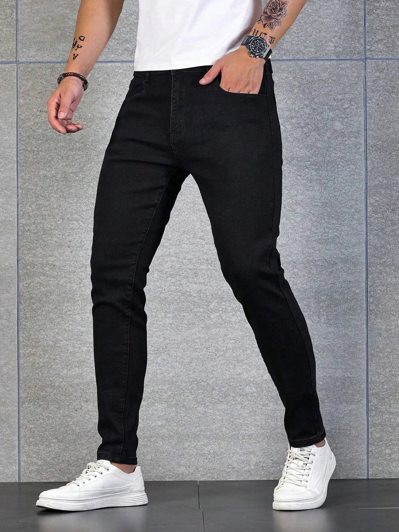 Manfinity Homme Herren Schmale Jeans aus Baumwolle Einfarbig