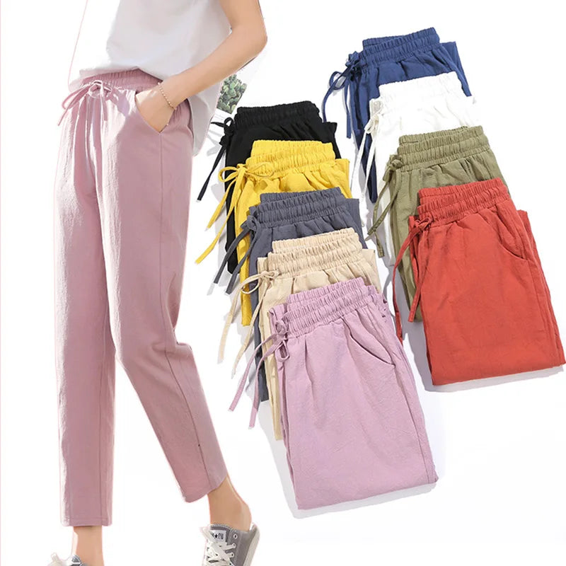 Frauen Frühling Sommer Hosen Baumwolle solide elastische Taille Süßigkeiten Farben Mode Harems hose lässige weibliche Hosen