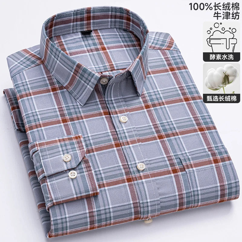 S-6XL Oxford-Hemden für Herren, langärmelig, reine Baumwolle, einfarbig, gestreift, Freizeit, bestickt, Pferd, Streetwear, Business, einfarbig, Büro, 6XL