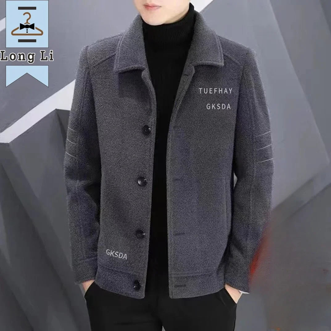 Mode Einfarbig Wolle Mantel männer Casual Plus Baumwolle Verdickt Warme Hochwertige Große größe Jacke