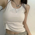 Tank-Top für Damen, gerippt, mit Knopfleiste, ärmellose Bluse, einfarbig, lässig, für Damen und Teenager, trendige Basic-Sommerkleider