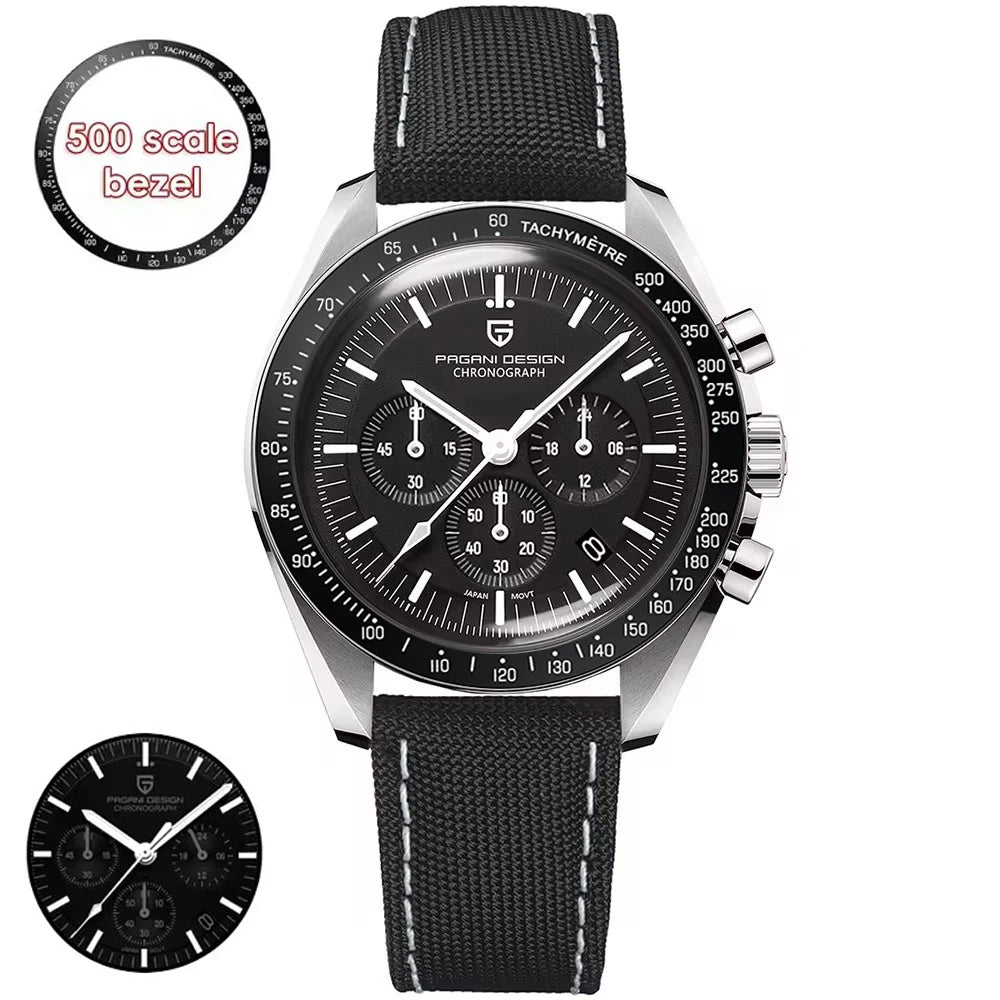 PAGANI DESIGN 2026 New Moon Herrenuhren, Luxus-Quarzuhr für Herren, VK63, Chronograph, AR-Saphirspiegel, Keramiklünette, leuchtend