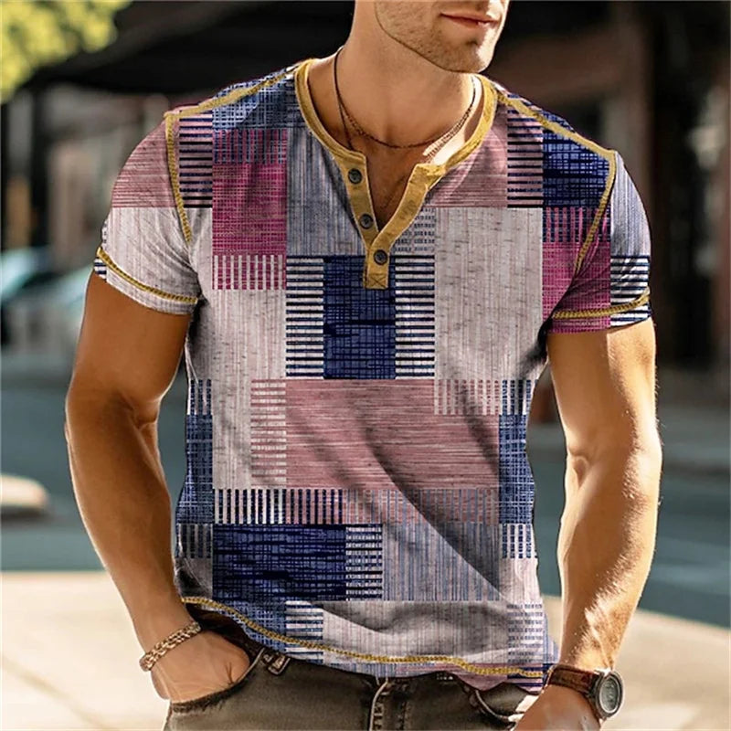 Sommer 3D Gedruckt männer Taste T Shirt Retro Patchwork Muster Kühlen Atmungsaktive Kurzarm Trendy Casual T Shirt Übergroßen top