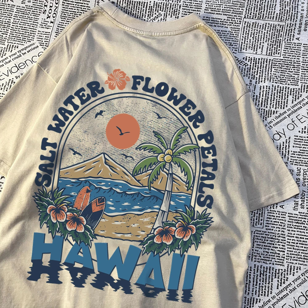 Salzwasser Blütenblätter Hawaii T-shirts Männer Frauen Casual Schweiß T Shirts Casual Baumwolle T Kleidung Hip Hop Oversize Tops Paar