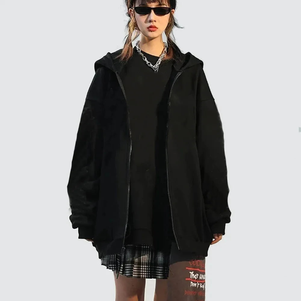 High Street Hoodie Männer Einfarbig Zip Up Langarm Lose Jacke Mäntel Casual Mit Kapuze Sweatshirt Y2K Mode Outdoor Kleidung