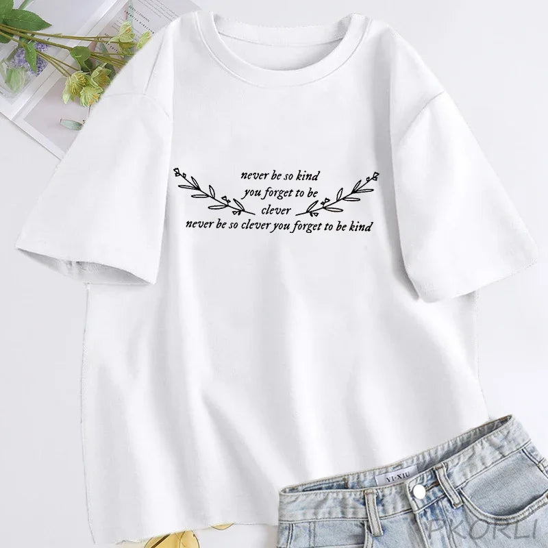 Damen T-Shirt Never Be So Clever You Forget To Be Kind Marjorie Lyrics T-Shirt Damen Baumwolle Kurzarm T-Shirts Streetwear