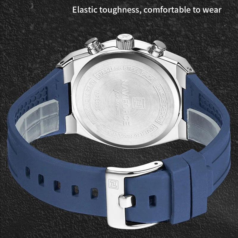 NAVIFORCE Herrenuhren, multifunktionaler Chronograph, Silikonarmband, leuchtende Zeiger, 3ATM wasserdicht, hochwertiges Original für Herren