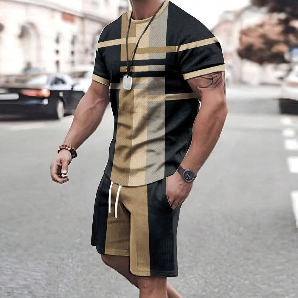 Modische neue Herren-Sportbekleidung, kurzärmelige Shorts, Anzug, lässiges T-Shirt, Shorts-Sets, Retro, kühl, atmungsaktiv, Sommer, zweiteiliges Set