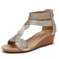 BEYARNE Sommer Sandalen Frauen Keile Schuhe Weichen Leder T Strap Zipper Öffnen Abdeckung Ferse Design Damen Schuhe Weiblichen Große Plus größe