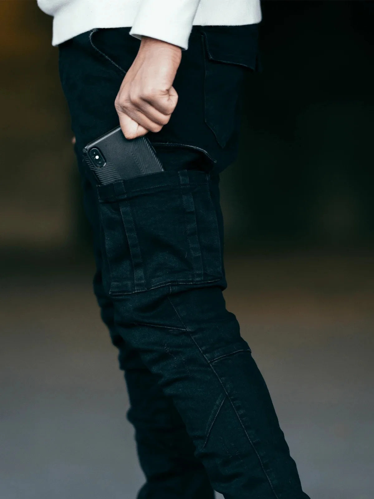 Neue Jeans Männer Hosen Waschen Einfarbig Multi Taschen Denim Mittlere Taille Cargo Jeans Plus Größe Mode Casual Hosen Männlichen Täglichen Verschleiß