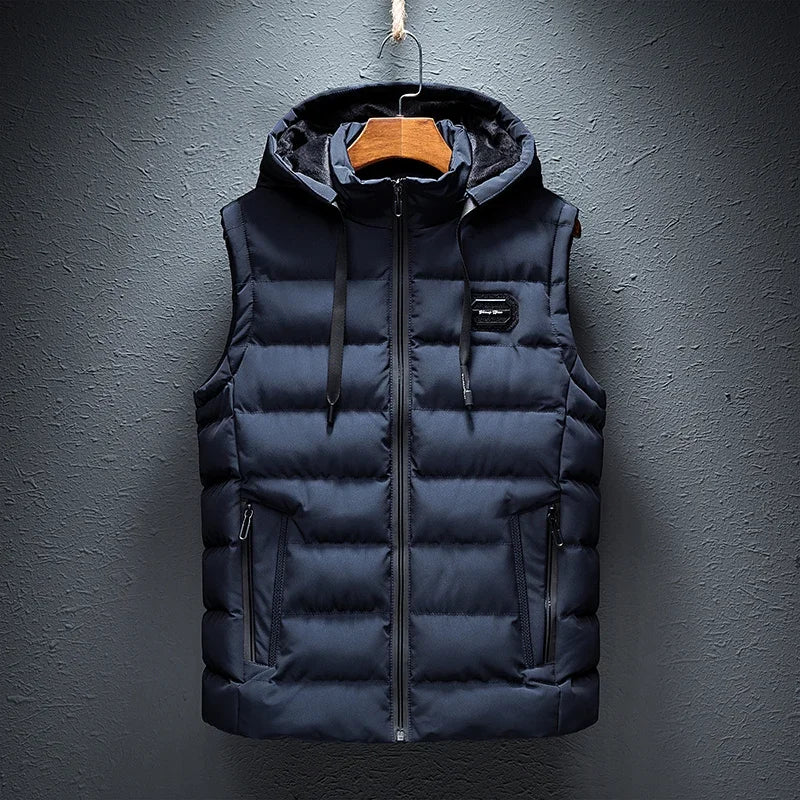 Neue Mit Kapuze Casual Weste Jacke für Männer Herbst Winter Warm Ärmel Jacke Mode Komfortable Zipper Weste Plus Größe M-6XL