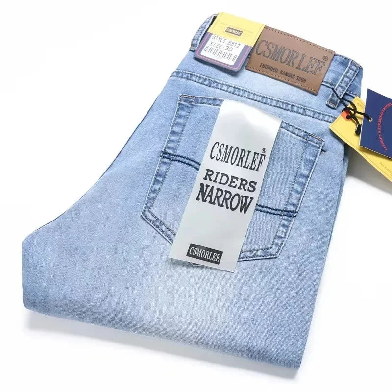 2026 Frühling Sommer Dünne Jeans Klassischer Stil Mode Stretch Regular Fit Denim-Hose Herren Marke Gewaschene Hellblaue Jeans