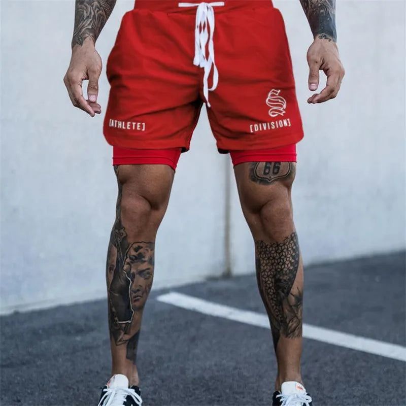 NEUE 2-IN-1 Sport Laufen Lässige Atmungsaktive Shorts Männer Doppel-deck Jogging Quick Dry GYM Shorts Fitness Workout männer Shorts