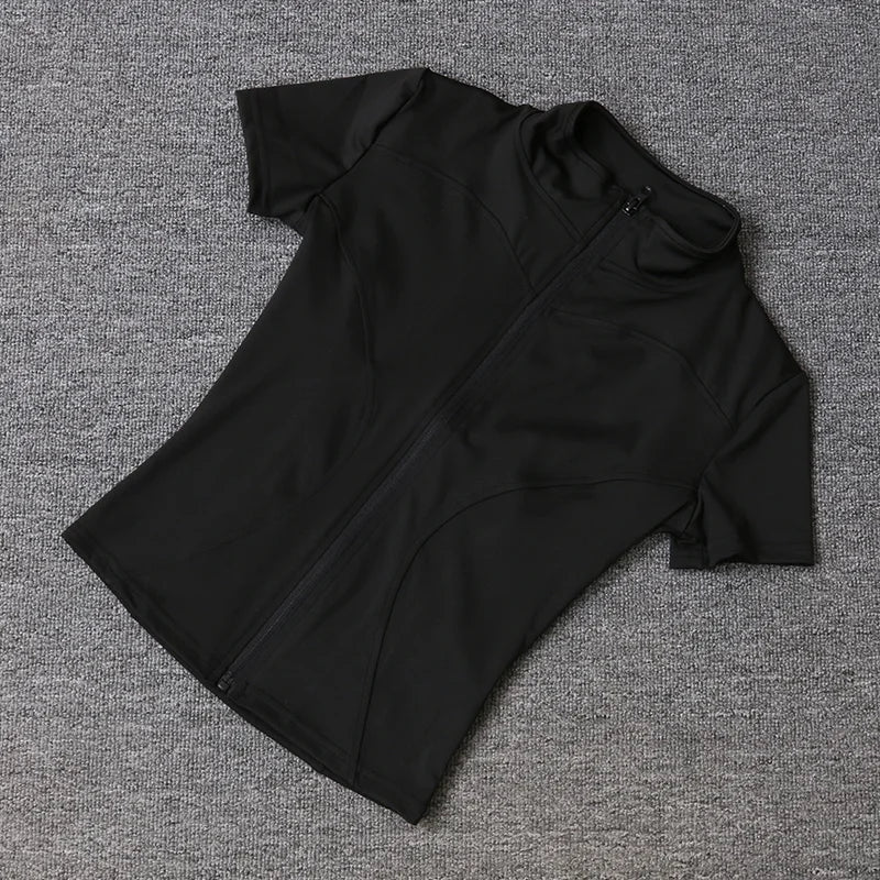 Damen Yoga-Shirt – figurbetontes Trainingstop mit Reißverschluss & Stehkragen
