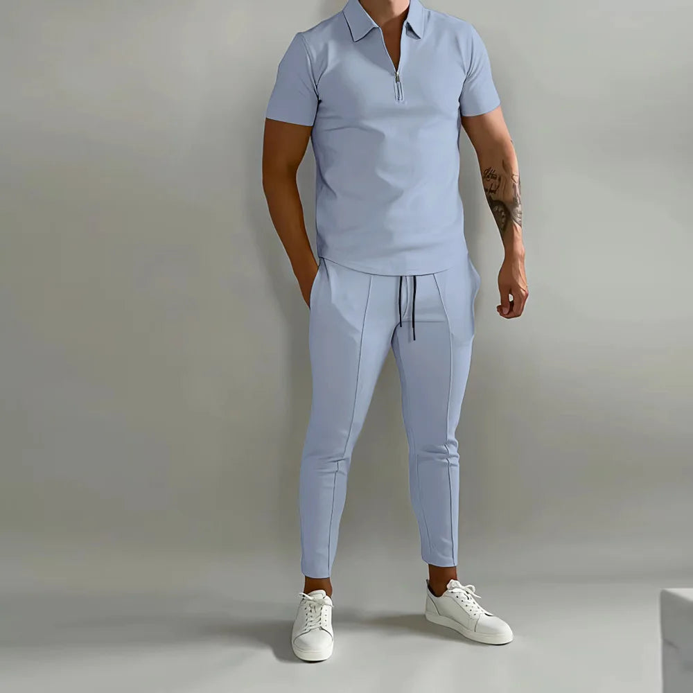 Frühling und Sommer Herren Sets Revers Kurzarm Poloshirt Sporthosen 2-teilige Anzüge für Männer