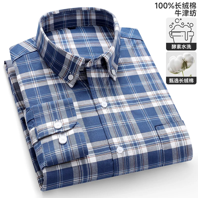 S-6XL Oxford-Hemden für Herren, langärmelig, reine Baumwolle, einfarbig, gestreift, Freizeit, bestickt, Pferd, Streetwear, Business, einfarbig, Büro, 6XL