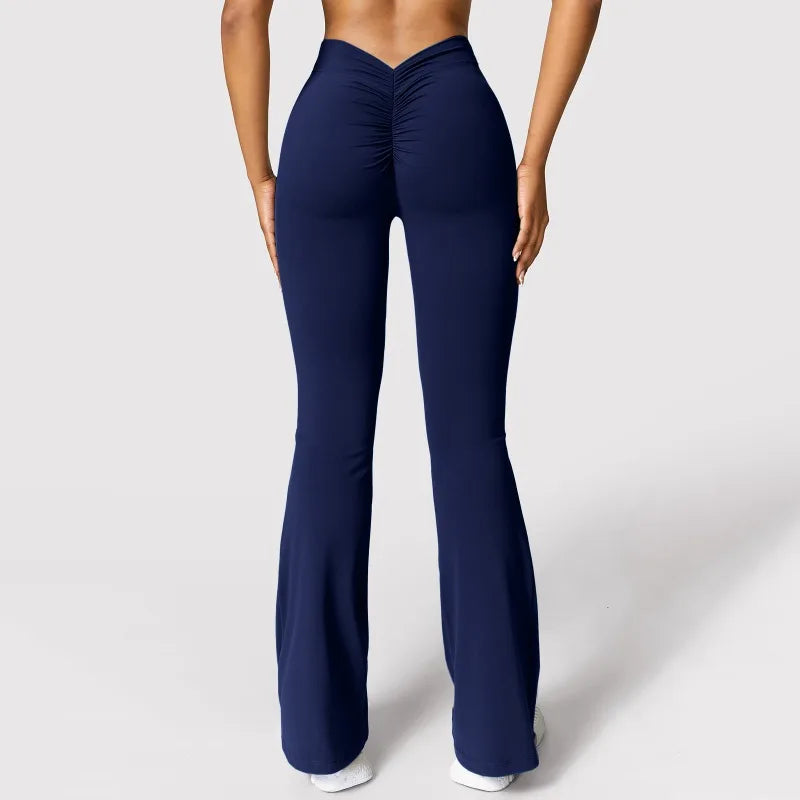 Mode Micro Horn Leggings Frauen V-back Taille Sport Hosen Hohe Taille Push-Up Butt Gym Hosen Solide Dünne beiläufige Leggings