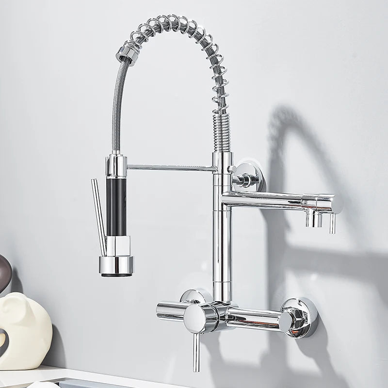 Wand Küchen armatur Pull Down Hochdruck Sprüh kopf heißes und kaltes Wasser drehen Wasserhähne Einhand 2 Wasser auslass