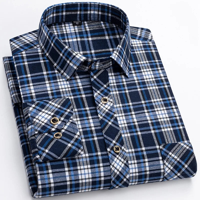 M-6XL Herren Flanell hemden aus reiner Baumwolle Langarm Single Pocket Casual Plaid dicke weiche gemütliche gebürstete Hemden Bluse Männer Kleidung