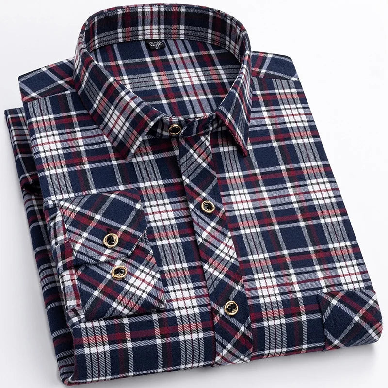 M-6XL Herren Flanell hemden aus reiner Baumwolle Langarm Single Pocket Casual Plaid dicke weiche gemütliche gebürstete Hemden Bluse Männer Kleidung
