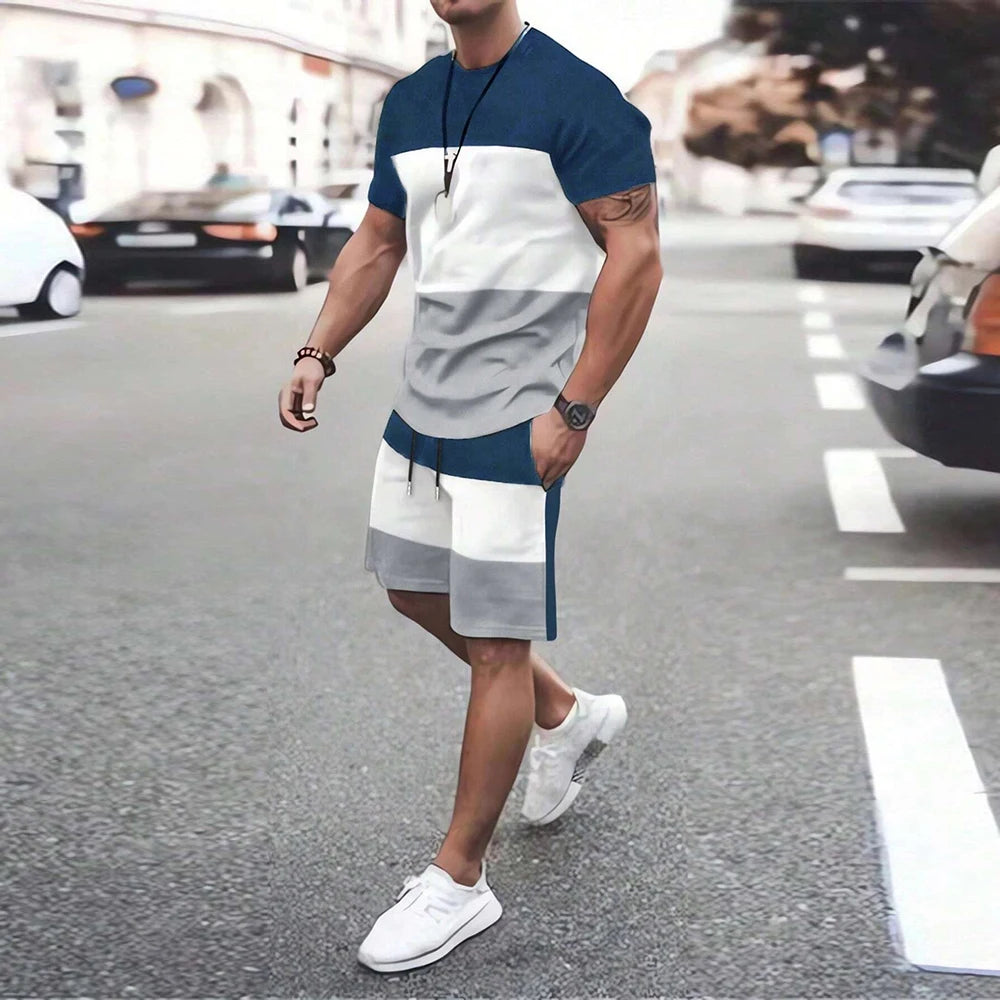 Modische neue Herren-Sportbekleidung, kurzärmelige Shorts, Anzug, lässiges T-Shirt, Shorts-Sets, Retro, kühl, atmungsaktiv, Sommer, zweiteiliges Set