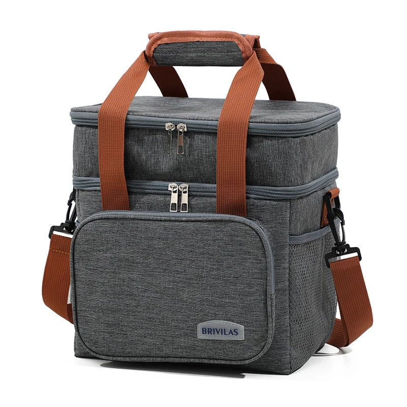 Doppelschichtige Lunch-Taschen Tragbare Picknick-Lebensmittel-Aufbewahrungstasche Große Kapazität Isolierte Kühltasche Umhängetasche Lunchbag Schultertaschen