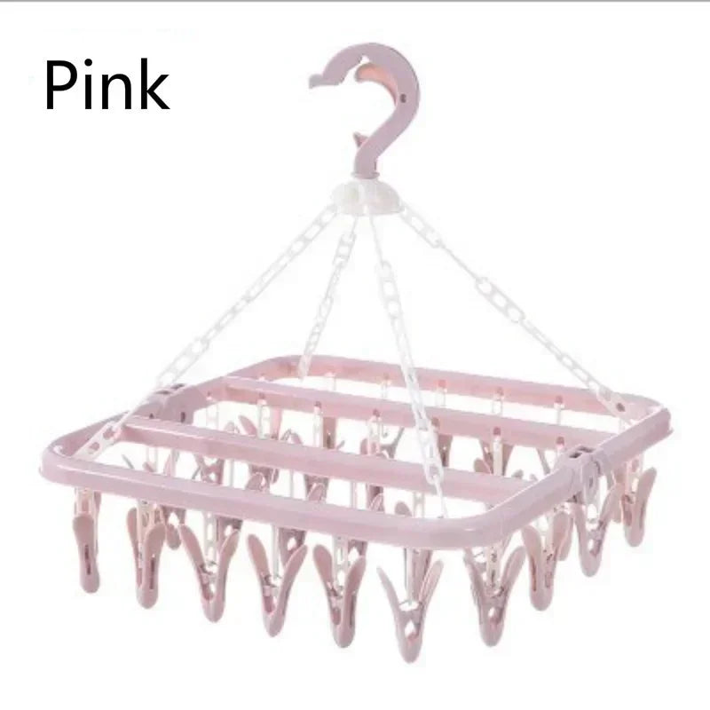 32 Clips, zusammenklappbarer Kleiderbügel, Trockner, winddicht, für Socken, Unterwäsche, Wäscheständer, Baby-Bekleidung, Kleiderbügel, Organizer, Wäscheständer, Aufbewahrung