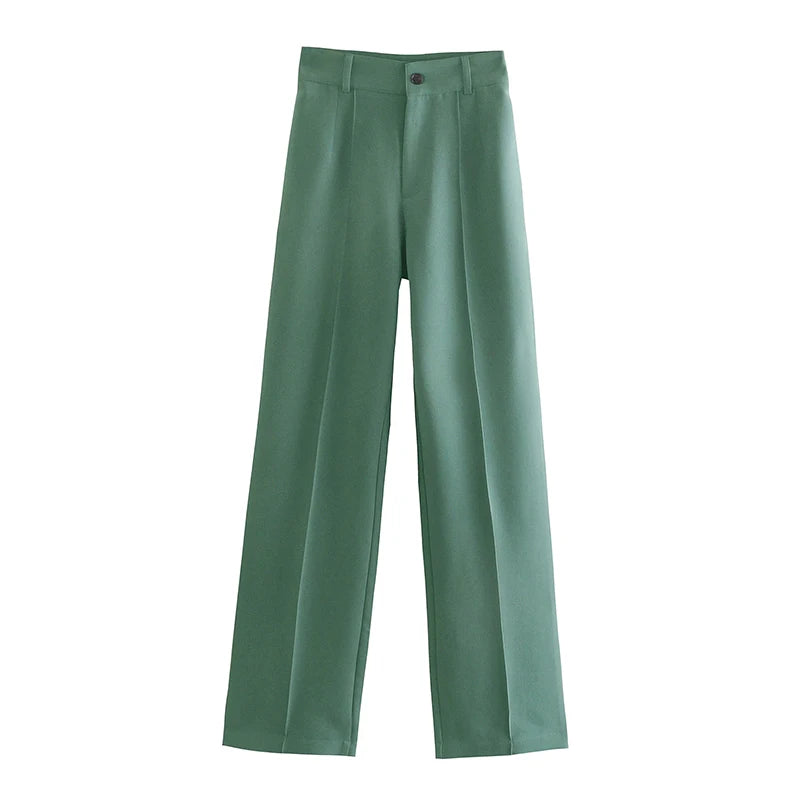 Frauen Chic Mode Büro Tragen Gerade Hosen Vintage Hohe Taille Zipper Fliegen Weibliche Hose Mujer