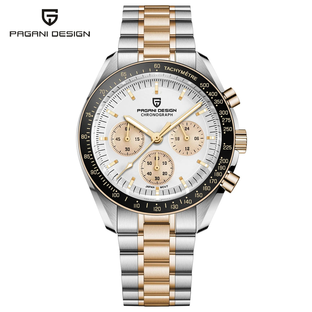 PAGANI DESIGN 2026 New Moon Herrenuhren, Luxus-Quarzuhr für Herren, VK63, Chronograph, AR-Saphirspiegel, Keramiklünette, leuchtend