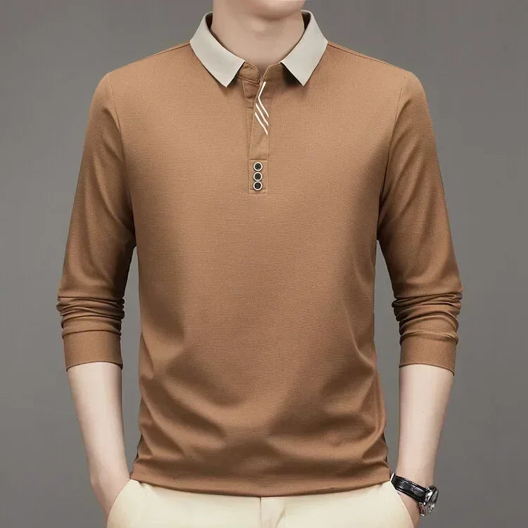 Herren Langarm Umlegekragen Waffel T-Shirt Business Casual Poloshirt T-Shirt