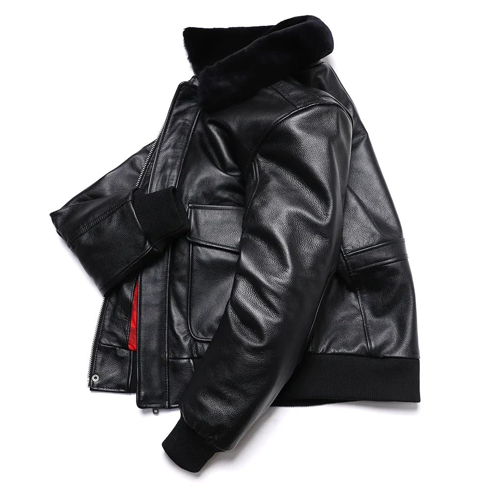 Air Force Fliegerjacke Natürliche Rindsleder Echtes Leder Piloten Mantel Verdicken Warme Kleidung Motorrad Tuch