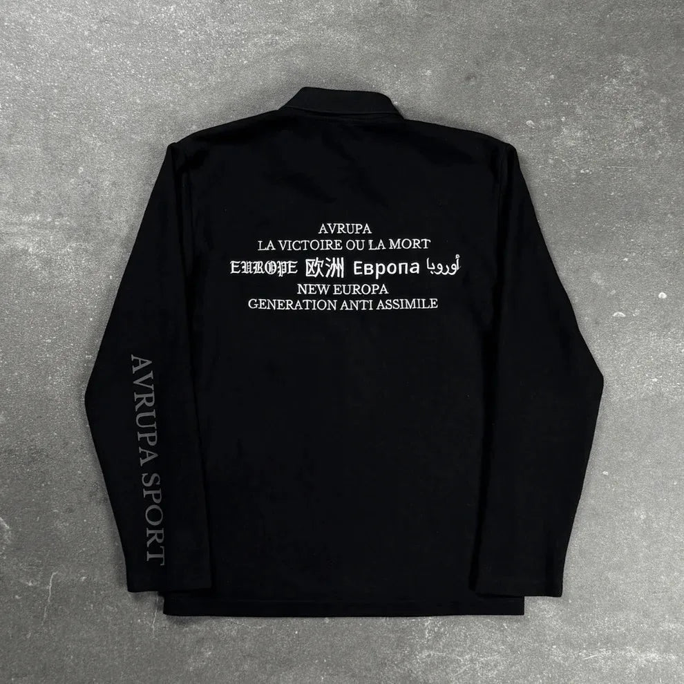 Retro Langarm Poloshirt Y2k Casual Lose Brief Muster Stickerei T Shirts Straße Sweatshirt Männer Baumwolle Jersey Revers Golf