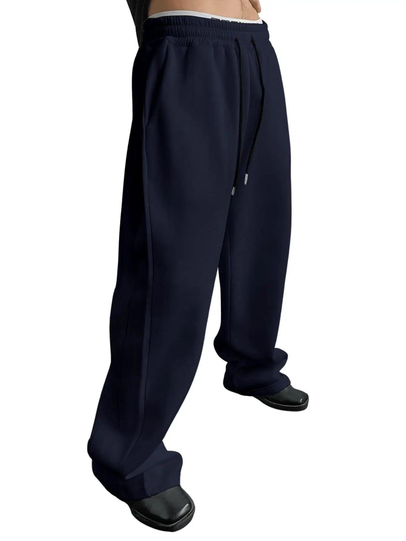 Herren-Sweatpants mit weitem Bein, Kordelzugbund, gerade geschnitten, lockere Freizeithose, Wanderhose, Jogginghose