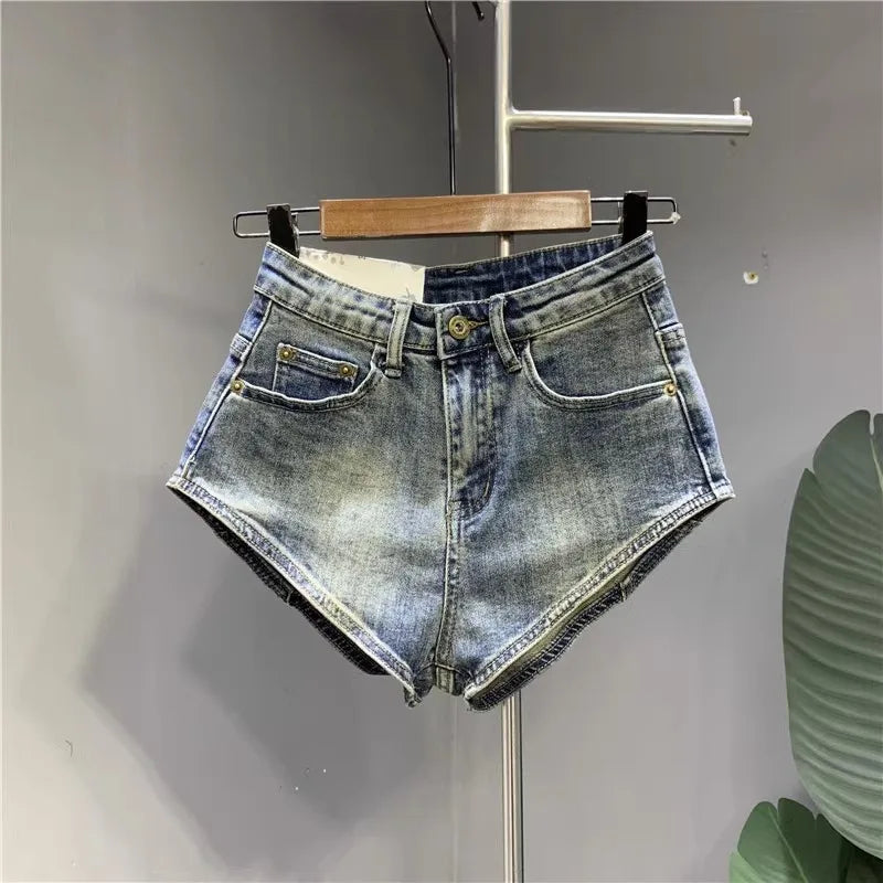Neue koreanische Damen jeans Stretch schlanke Baumwoll-Denim-Shorts A-Linie Hot pants Damen bekleidung Himmelblau