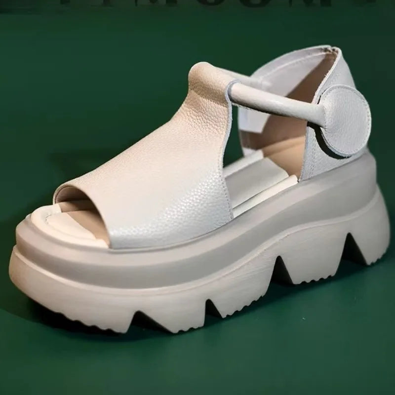 Sommer Slope Heel Thick Bottom Sandalen Open Toe Hollow Roman Sandalen Plattform Casual Kordelzug Mom Sandalen Damen Hausschuhe