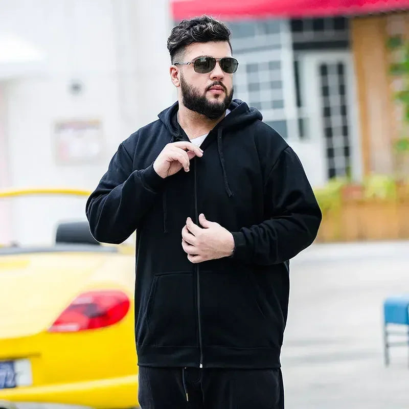 Große Größe Hoodie Männer Kapuze Langarm Sweatshirt Männlich Zip-up Lose Baumwolle Fleece-gefüttert Casual Top Zipper Große fett Plus 10XL 12XL