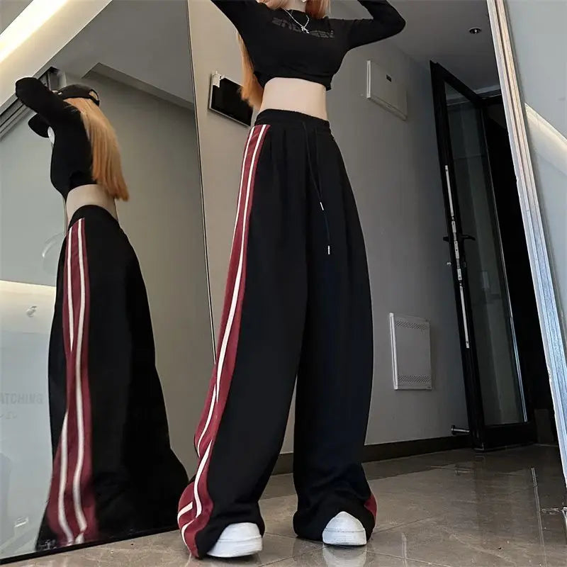 Angebot, 19,99 € ,Harajuku vielseitige Frauen gestreifte Jogging hose Frühling Sommer neue koreanische hohe Taille übergroße Mode Sport Jogger Freizeit hose