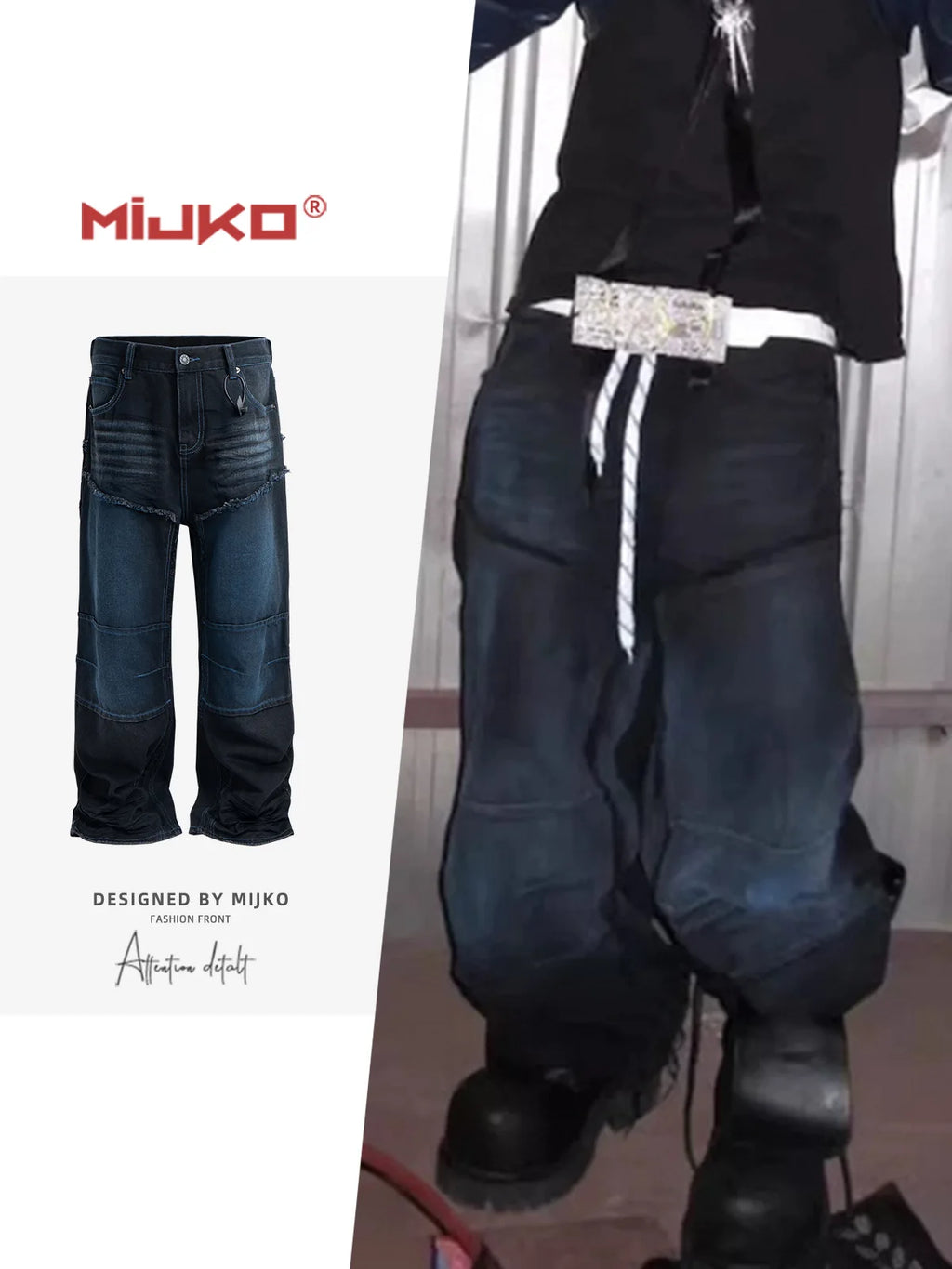 MIJKO Herren Jeans American Double Knee Straight Jeans