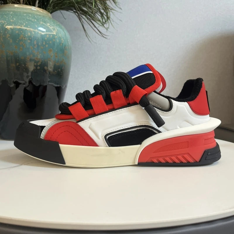 Concise Männer Casual Echtes Leder Turnschuhe Atmungsaktive Mischfarbe Flache Plattform Patchwork Schuhe Sport Täglichen Gehen