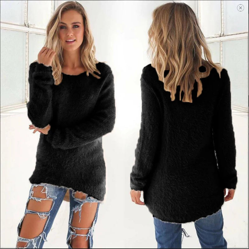 2026, Plus Größe Frauen Warme Pullover Einfarbig O Hals Lose Gestrickte Pullover Lange Pullover Casual Bluse Dame Oversize Kleidung
