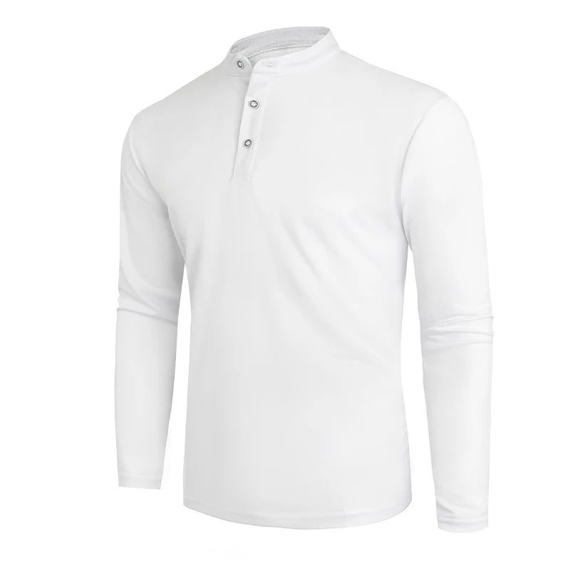 2025 männer Sommer Langarm Henry Polo Casual Atmungsaktiv Komfortable Polo-Shirt Solide Hohe Qualität Männliche T-Shirt Dropshipping