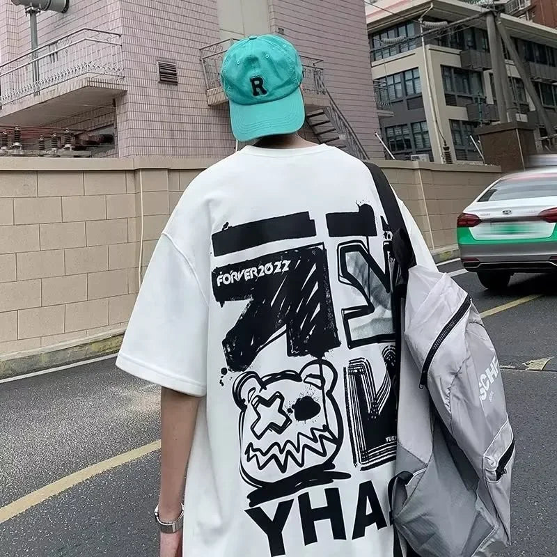 M-8xL Frühling männer T-shirt Kurzarm Cartoon Graffiti Druck Männlich Weiblich Alphabet