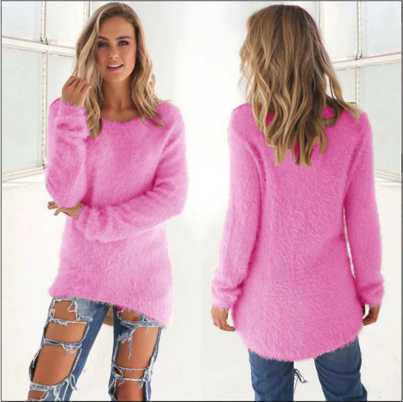 2026, Plus Größe Frauen Warme Pullover Einfarbig O Hals Lose Gestrickte Pullover Lange Pullover Casual Bluse Dame Oversize Kleidung