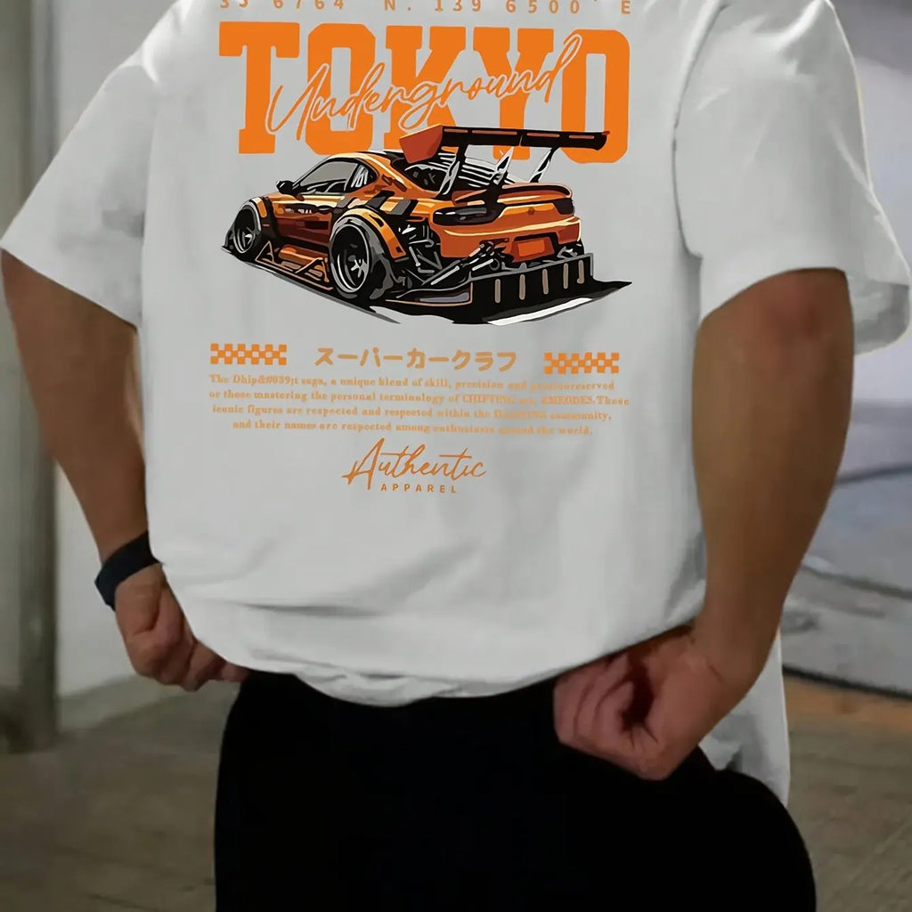 Herren-Sommer-T-Shirt aus 100 % Baumwolle, modisch, lässig, locker, groß, japanisches Tokio-Muster, bedruckt, Rundhalsausschnitt, kurzärmelig