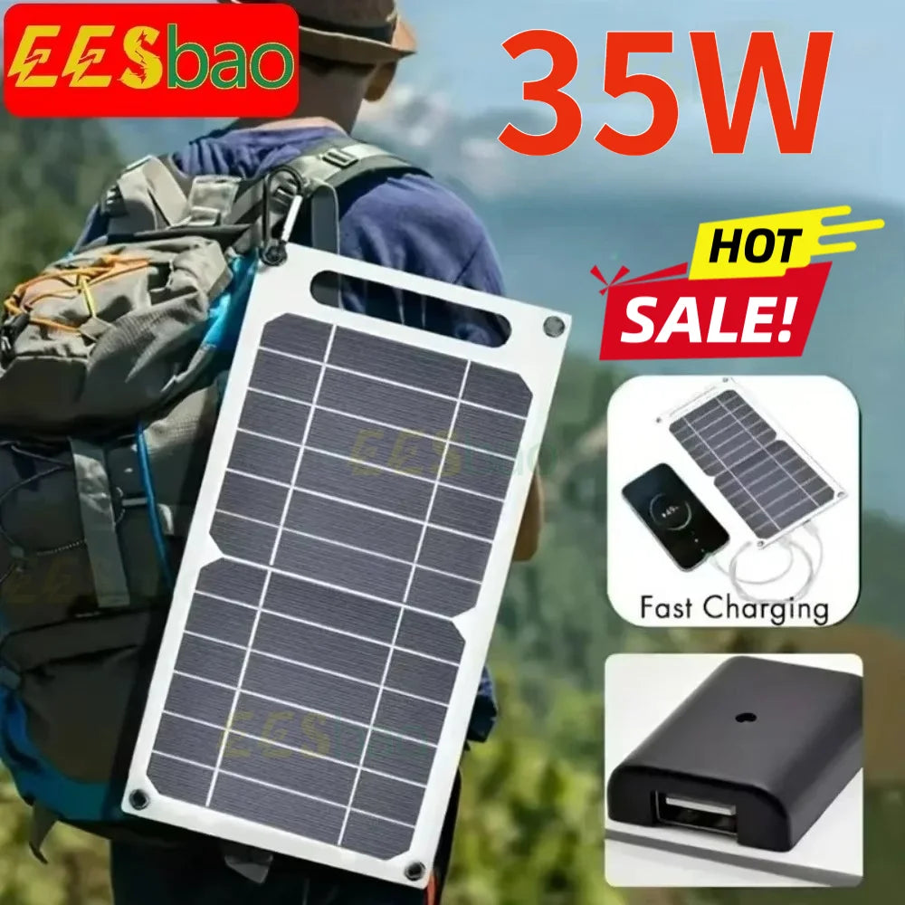 35W 5V USB Sunpower Tragbares Solarpanel, Solarplatte, sicheres, stabiles Ladegerät für Powerbank, Telefon, Outdoor, Camping, Zuhause, Wohnmobil, Geschenk